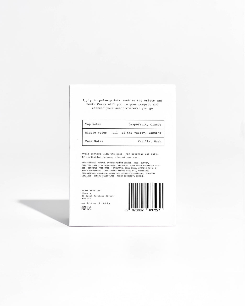 Back label of a skincare product with text and a barcode.