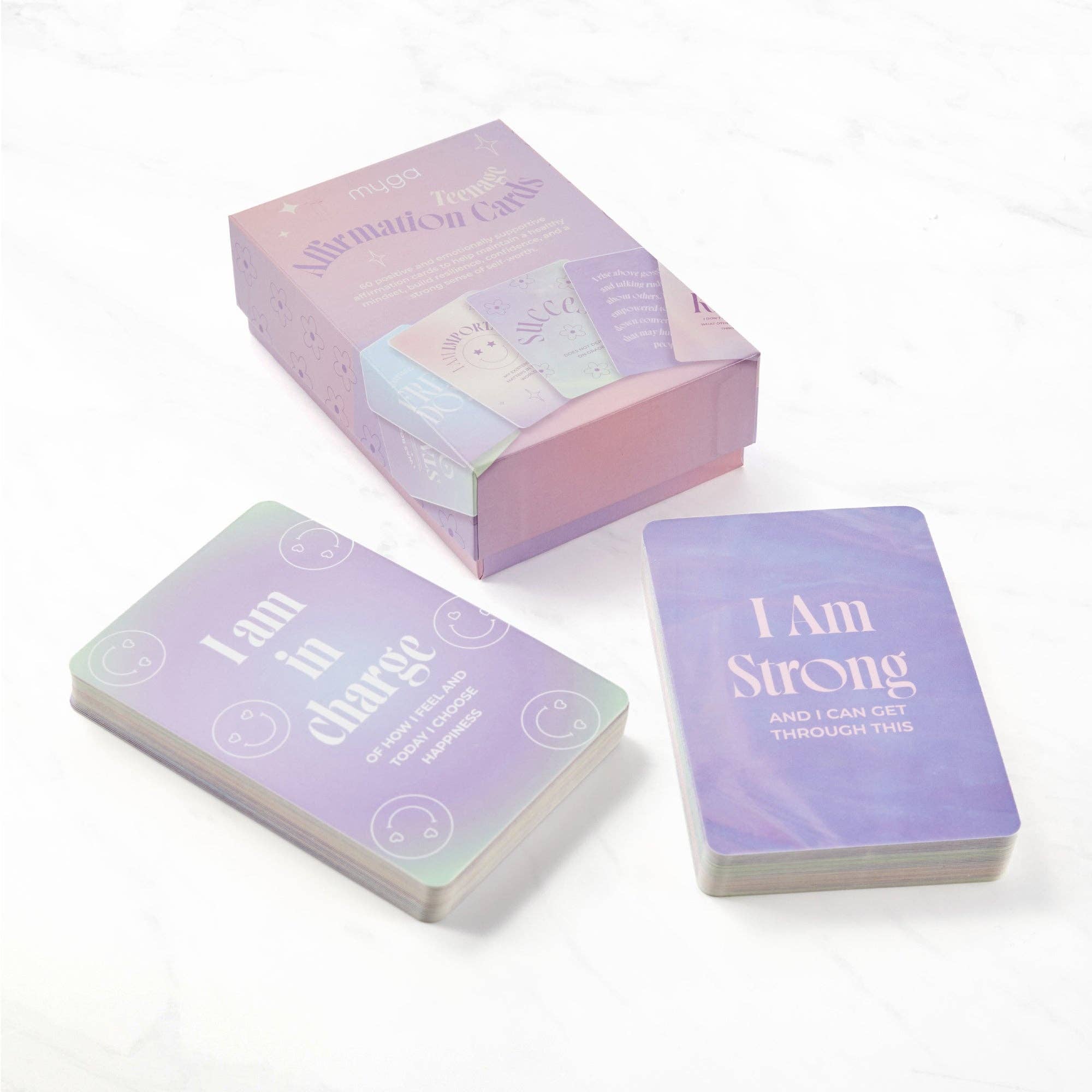 Set of affirmation cards with motivational phrases.