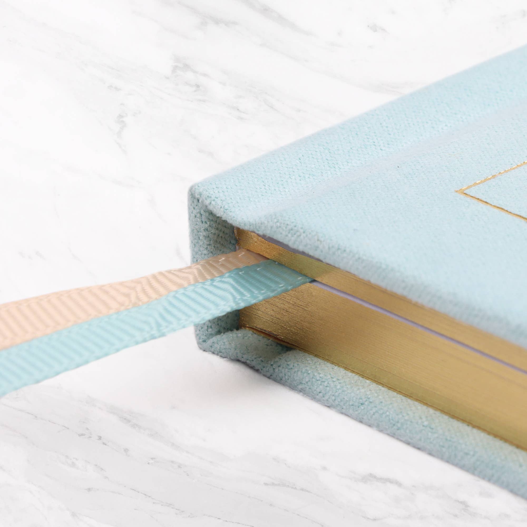 Close-up of a book with a ribbon marker.