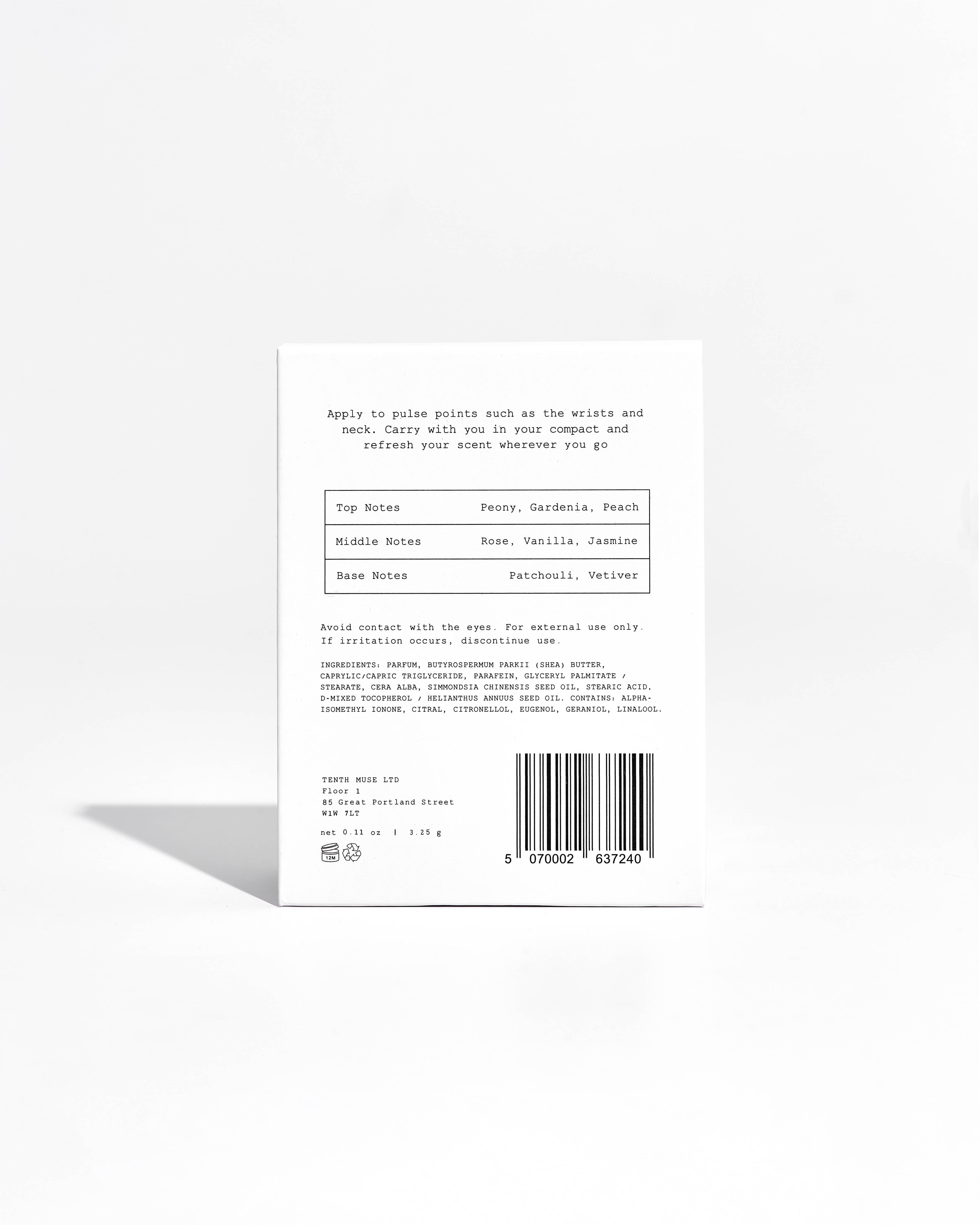 Back of a product packaging with text and a barcode .