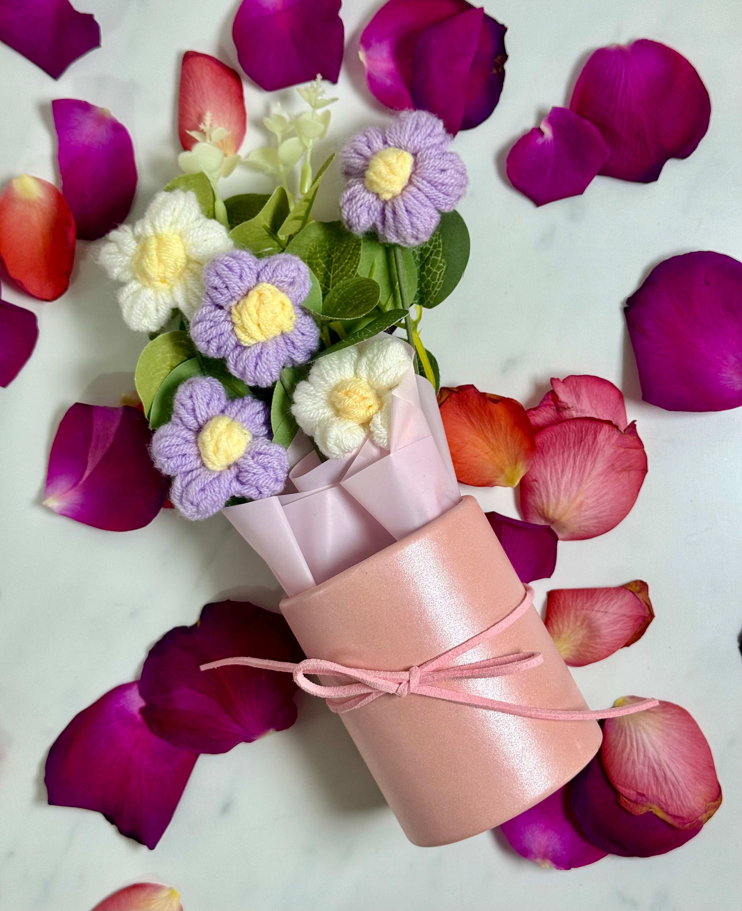 Purple and White Crochet Flowers