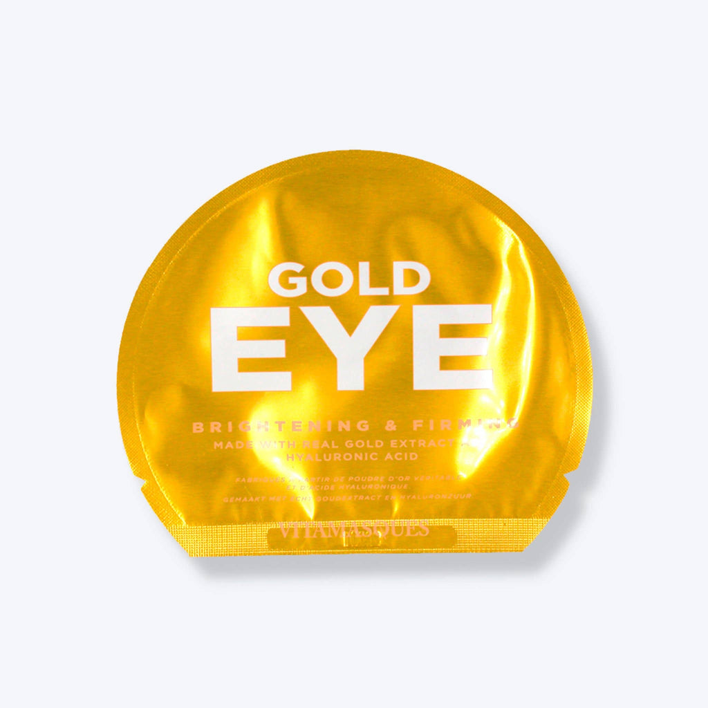 Gold eye mask packaging with 'Gold Eye' branding.