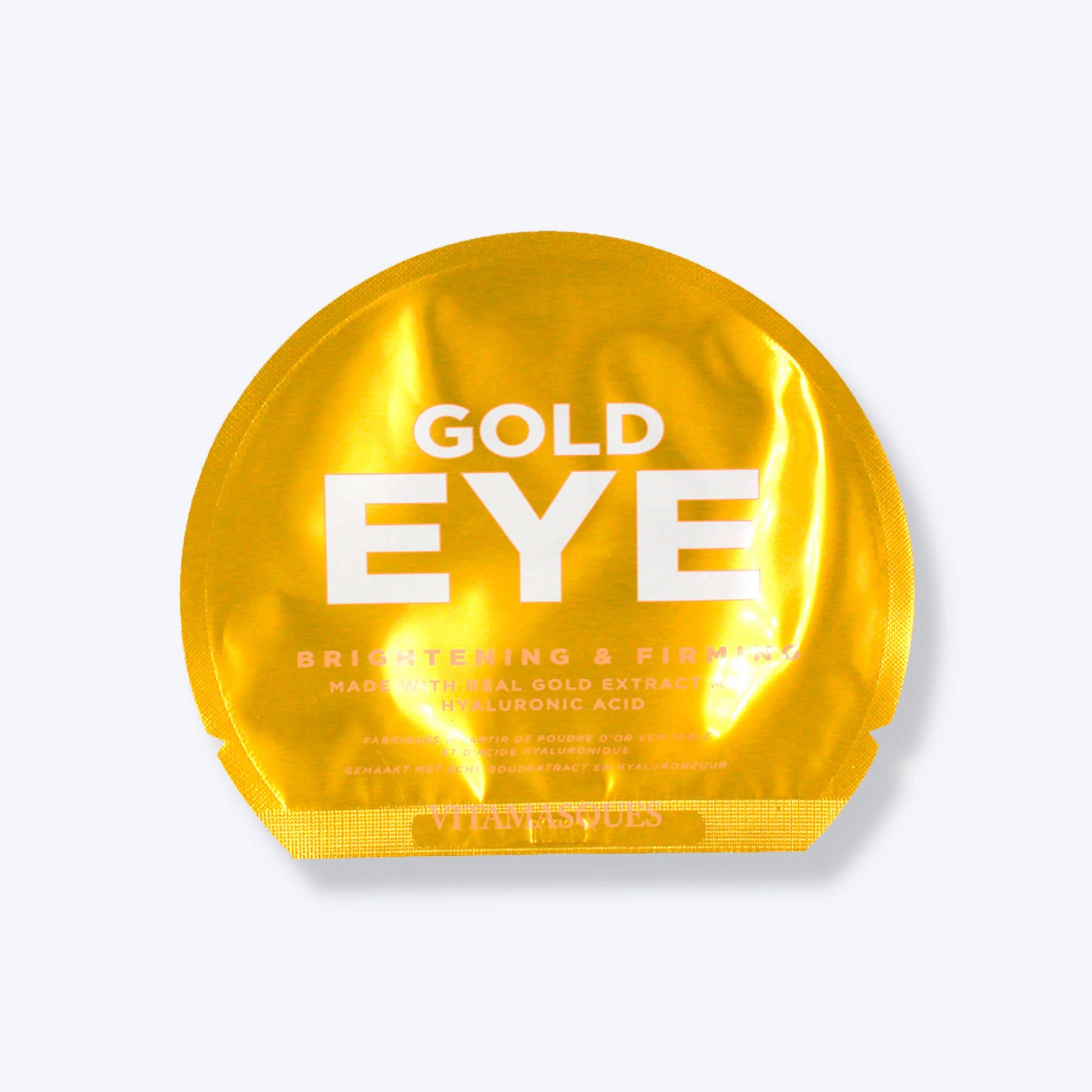 Gold eye mask packaging with 'Gold Eye' branding.