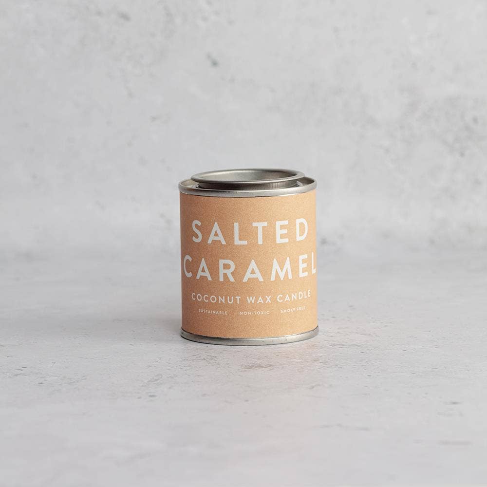 Candle labeled 'Salted Caramel'.