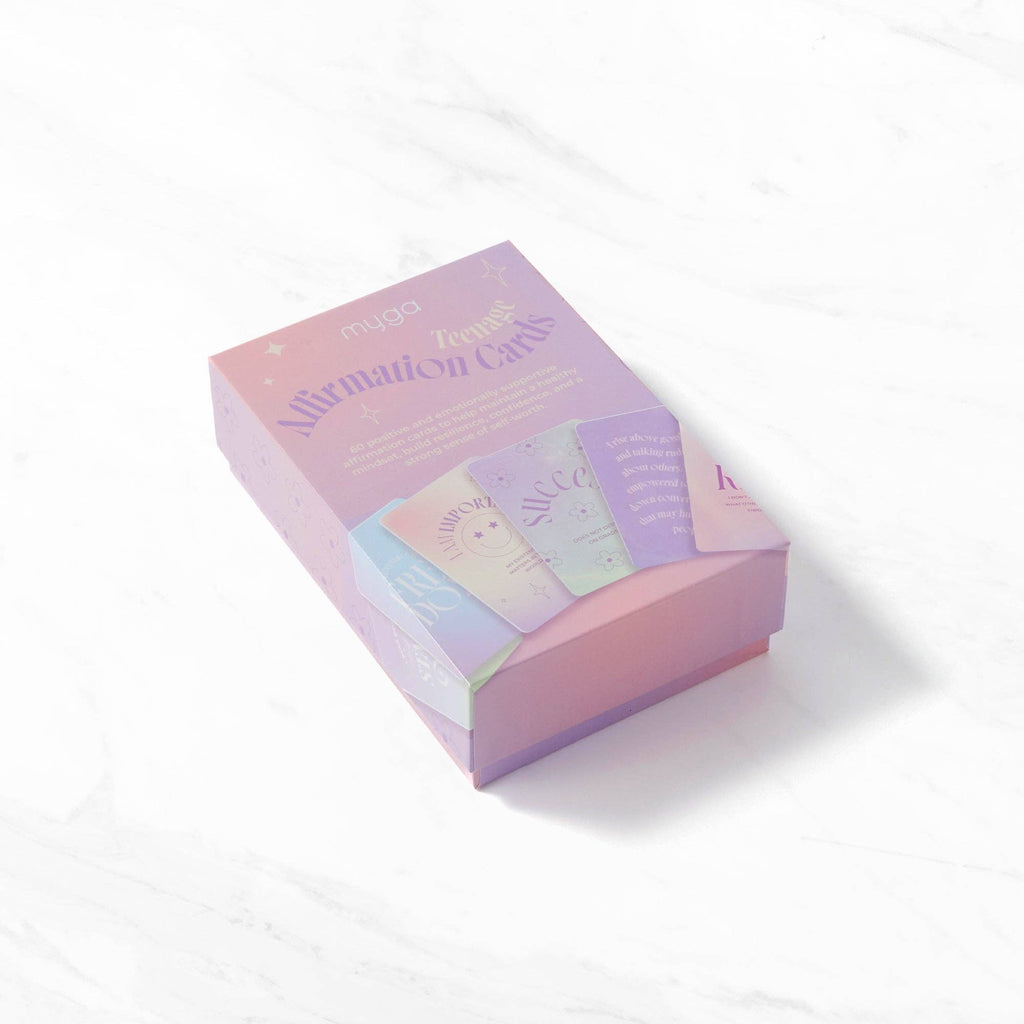 Pastel-colored box of affirmation cards.