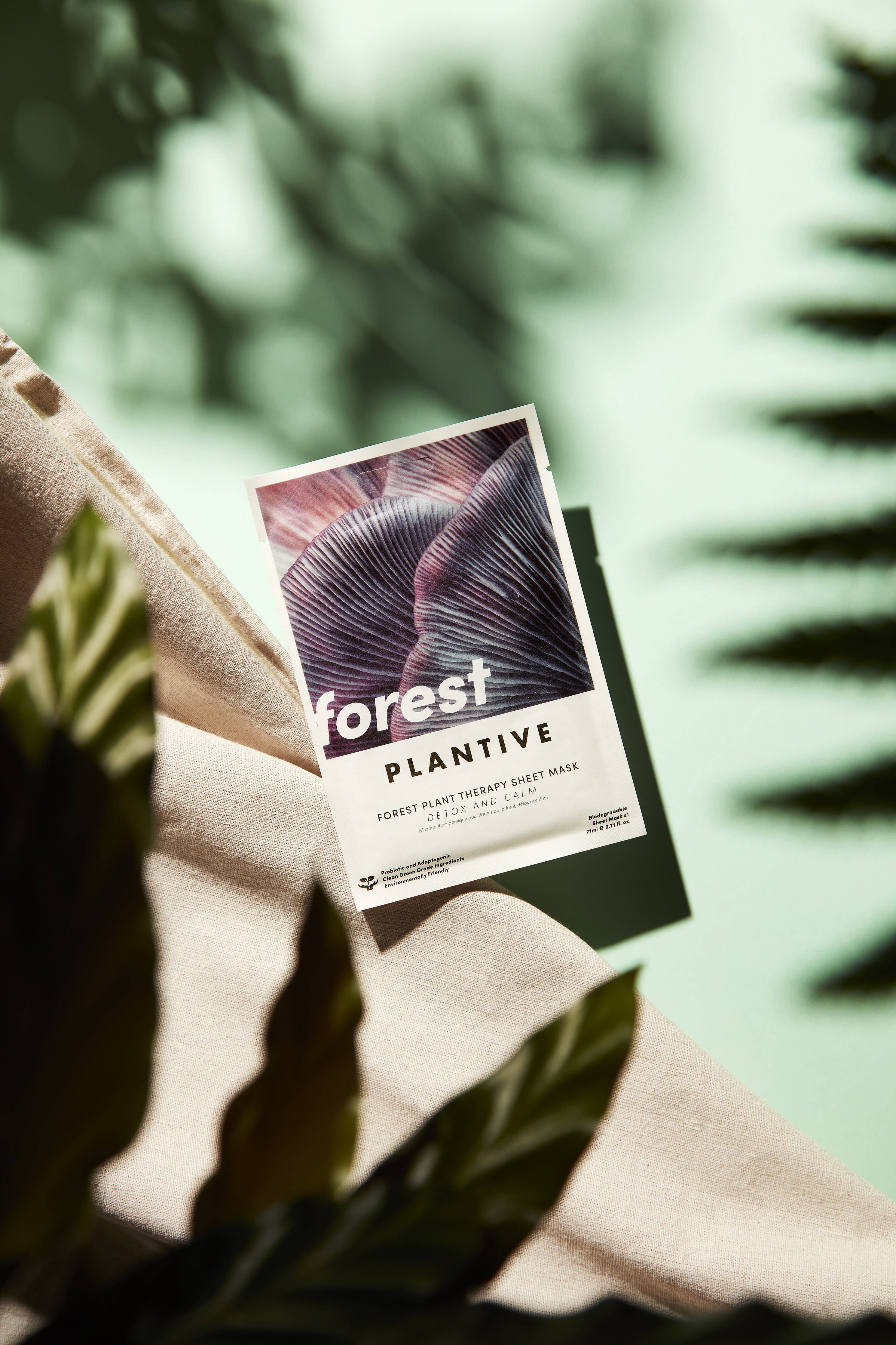 Product packaging with 'forest plantive' branding.